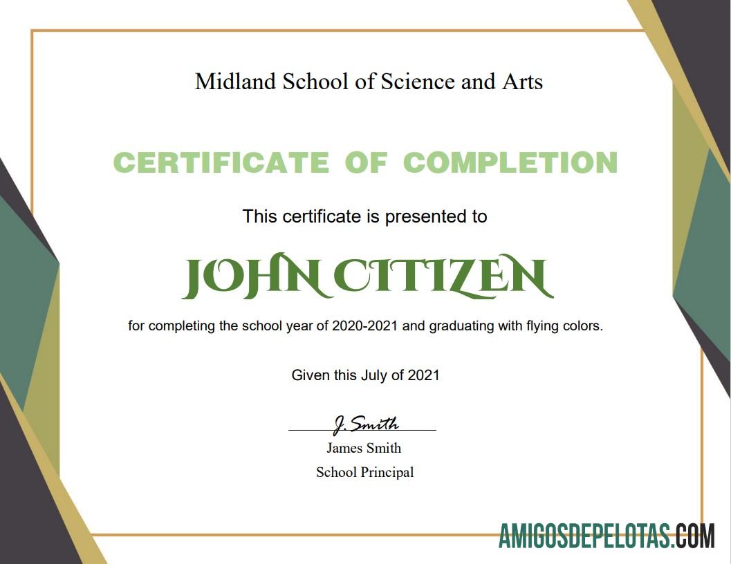 Em branco modelo de certificado de graduação nos EUA em formato Word e PDF